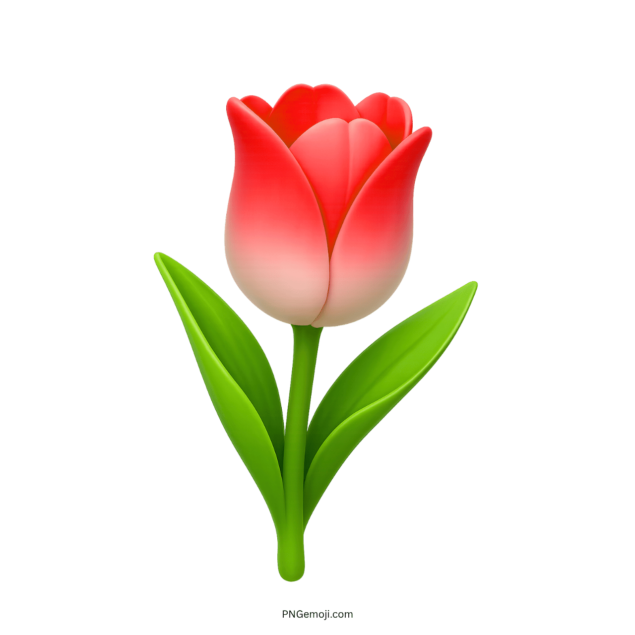 Pink Tulip Flower Emoji with Green Leaves PNG Image