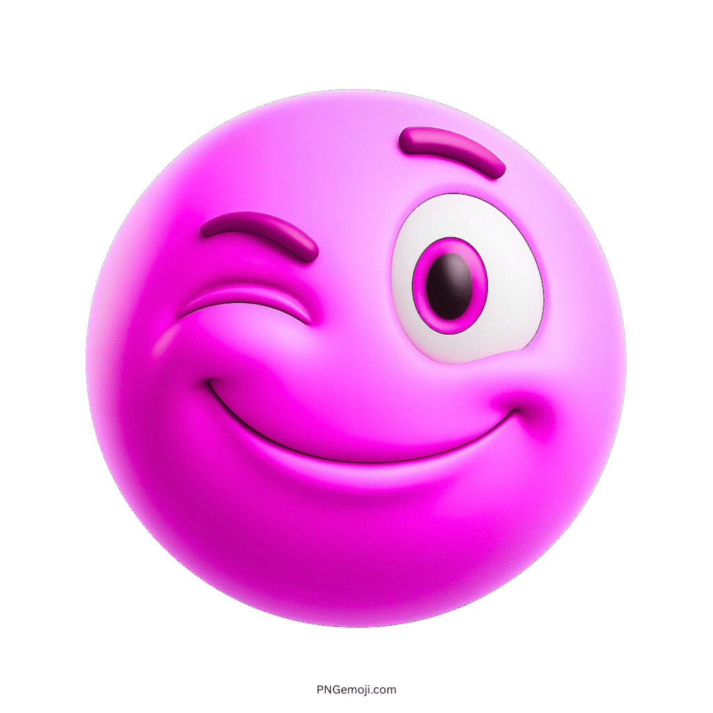 3D pink wink emoji with playful smirk and bright expressive face design