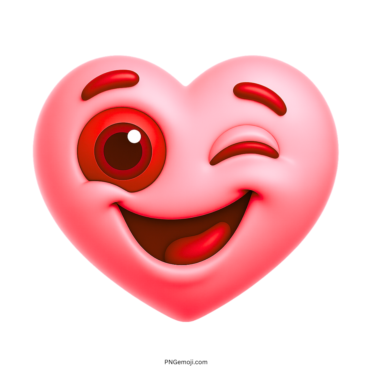 Pink 3D heart emoji with winking eye and loving smiley face expression