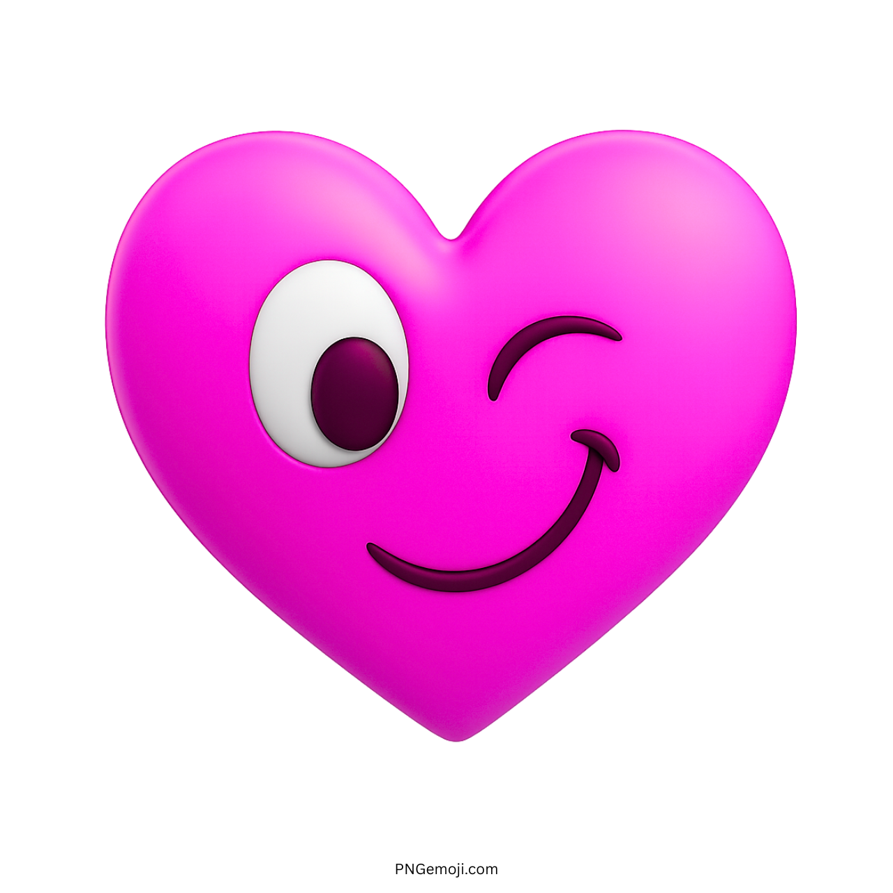 3D pink heart emoji with winking eye and joyful cartoon-style facial expression