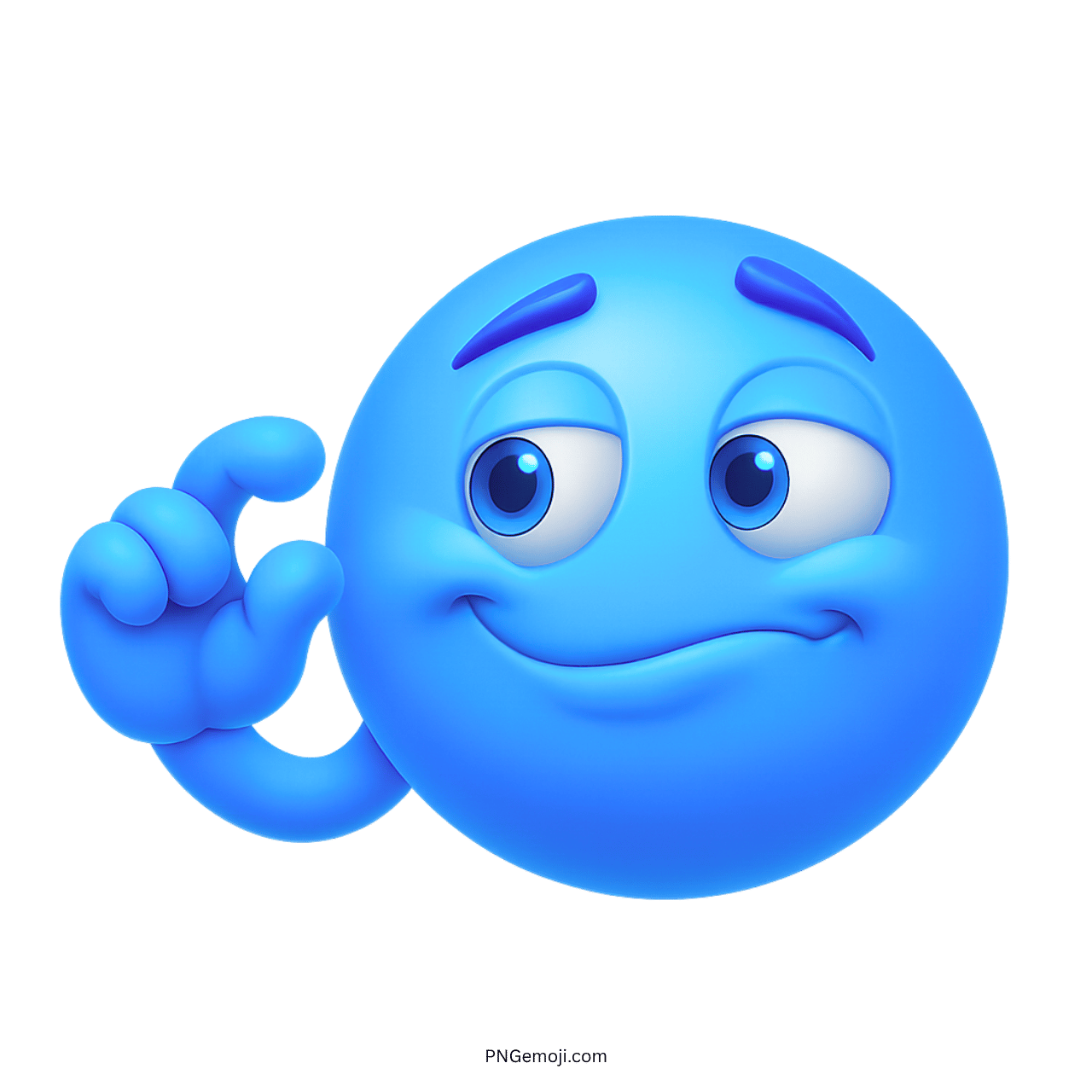 Playful blue emoji making a "this much" hand gesture with a smug expression