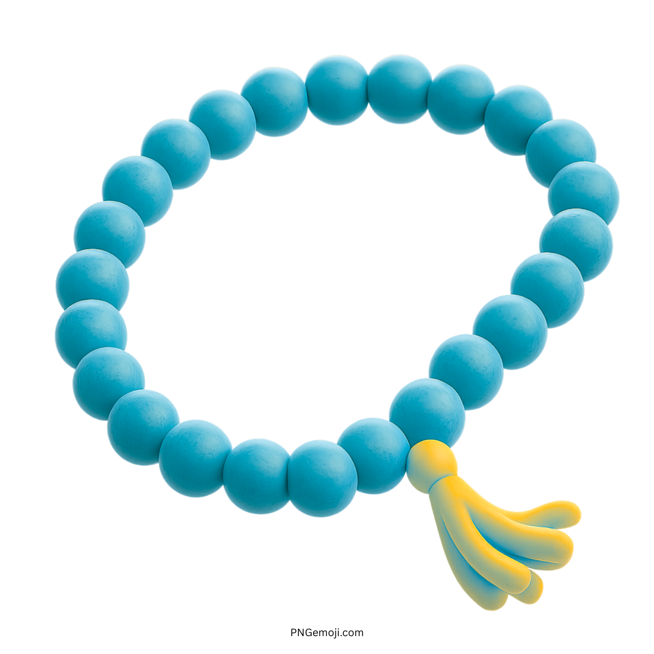 Blue 3D prayer beads emoji with yellow tassel on transparent background clipart