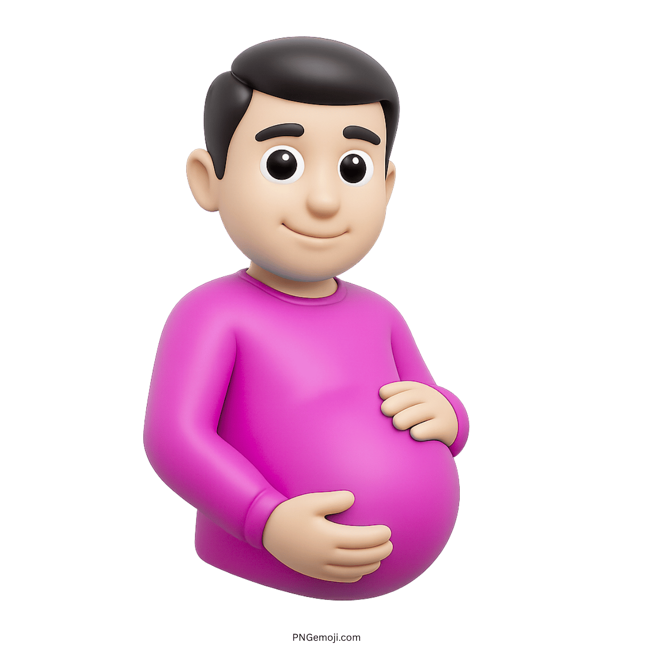 3D cartoon pregnant man emoji in pink shirt, green background, smiling, hands on belly, vibrant design