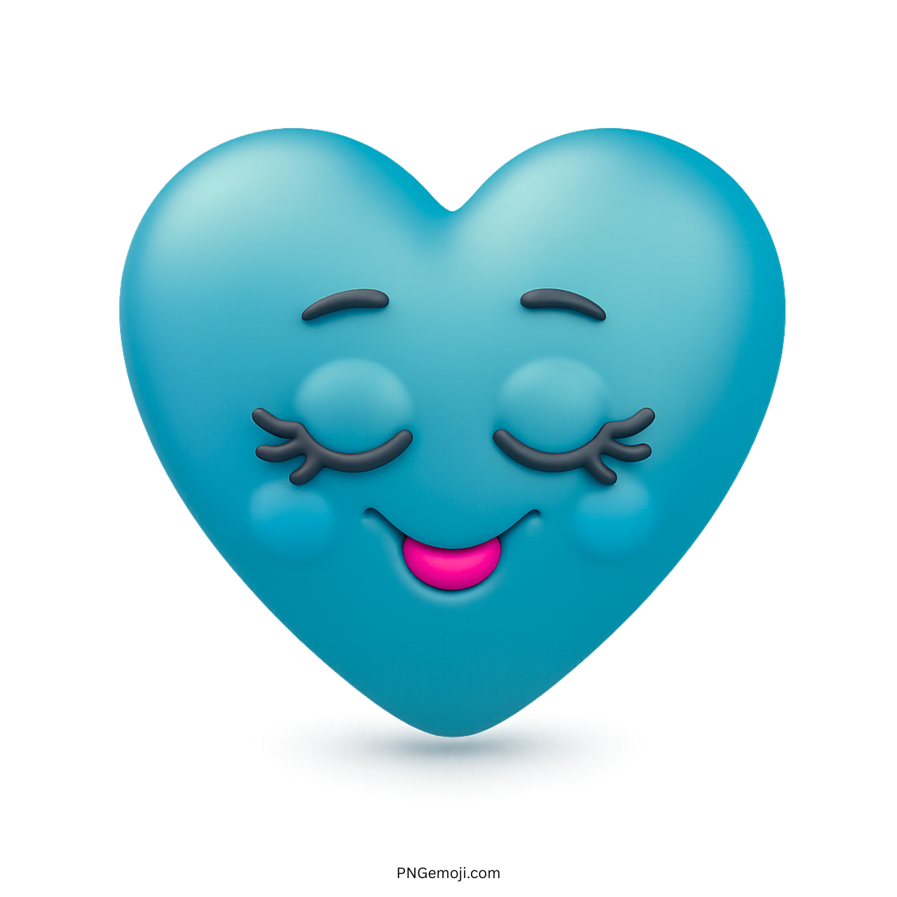 pretty blue heart emoji with shy smile, closed eyes, long eyelashes, and blush