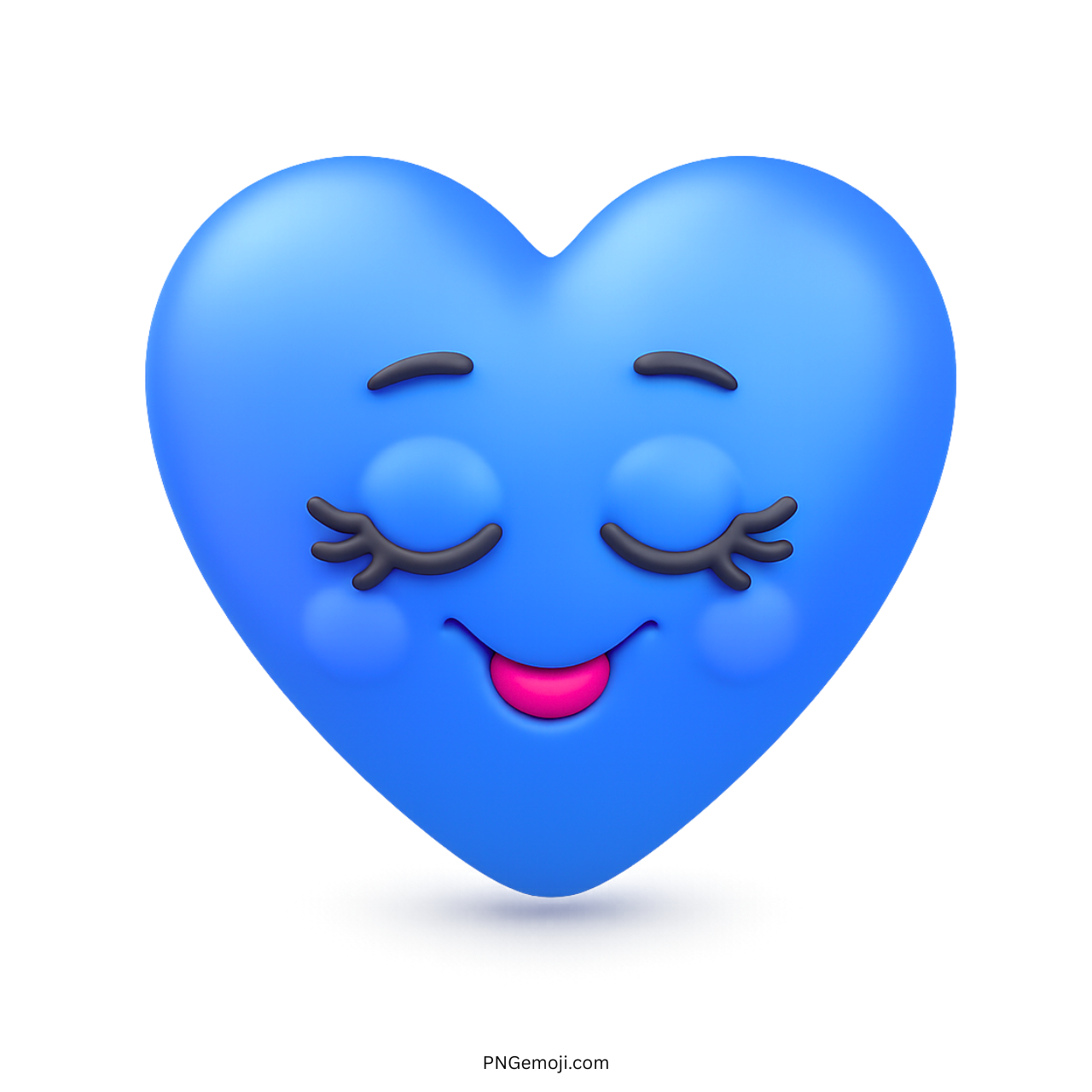 Cute blue heart emoji with smiling face, closed eyes, and blushing cheeks