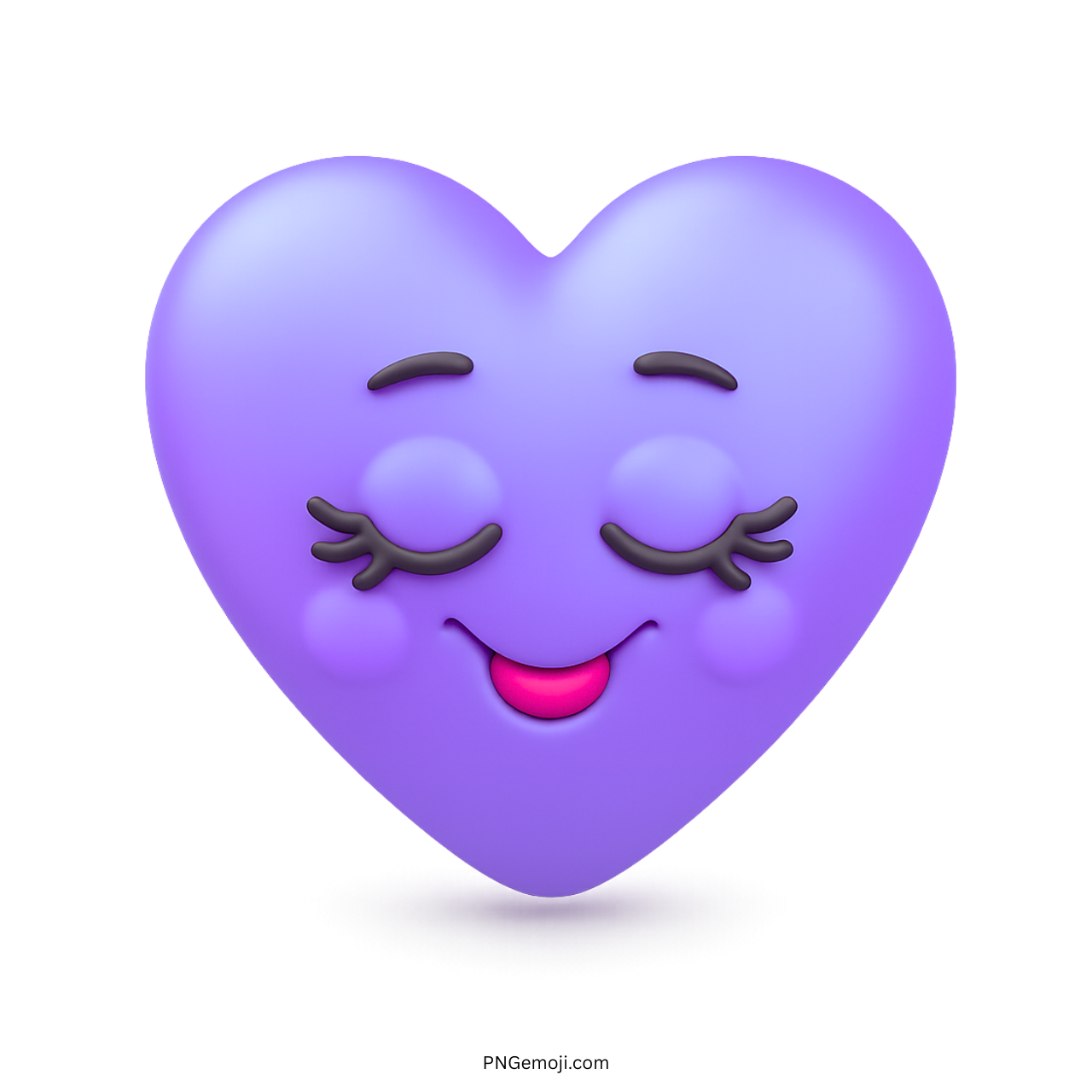 pretty purple heart emoji with cute closed eyes, long eyelashes, and shy smile