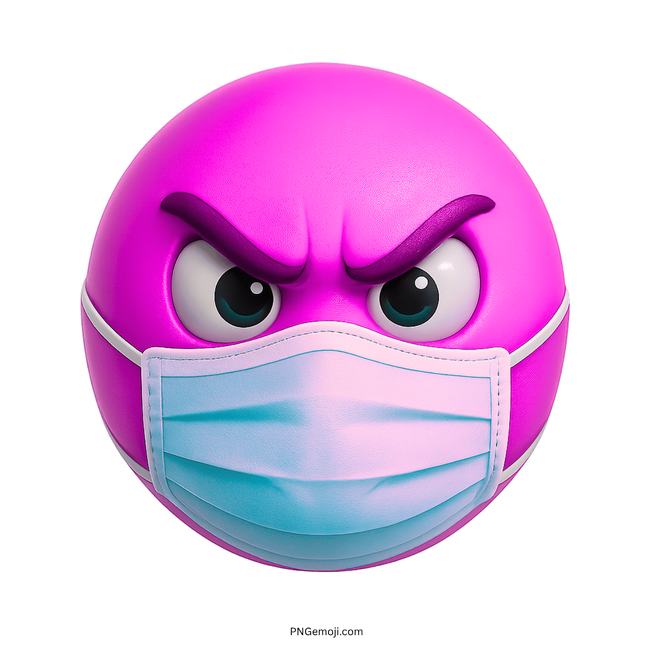 Purple angry emoji with intense eyes wearing surgical mask to express frustration