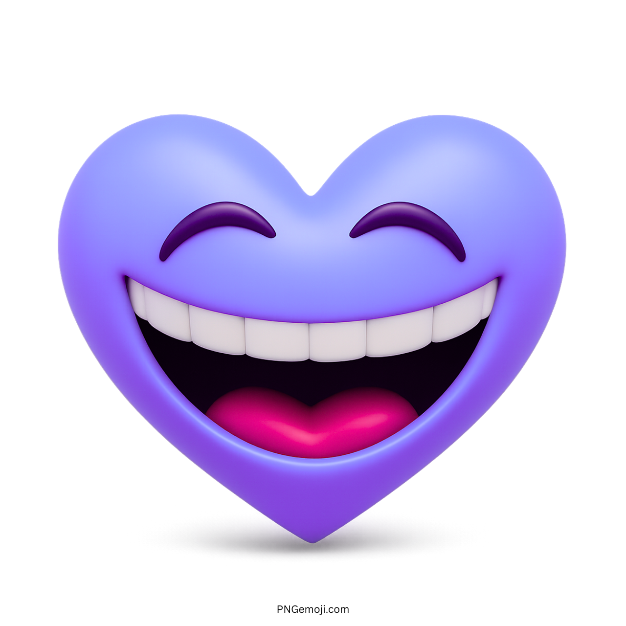Purple heart emoji with large white smile and closed eyes in playful 3D style