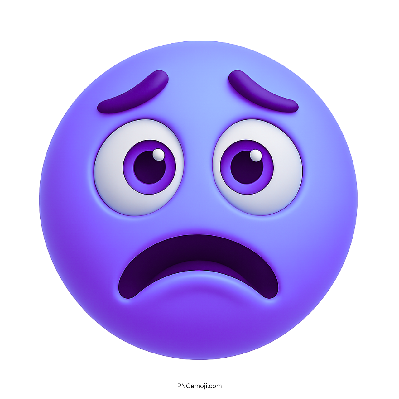 Purple bored emoji with anxious eyes and deep frown showing emotional discomfort