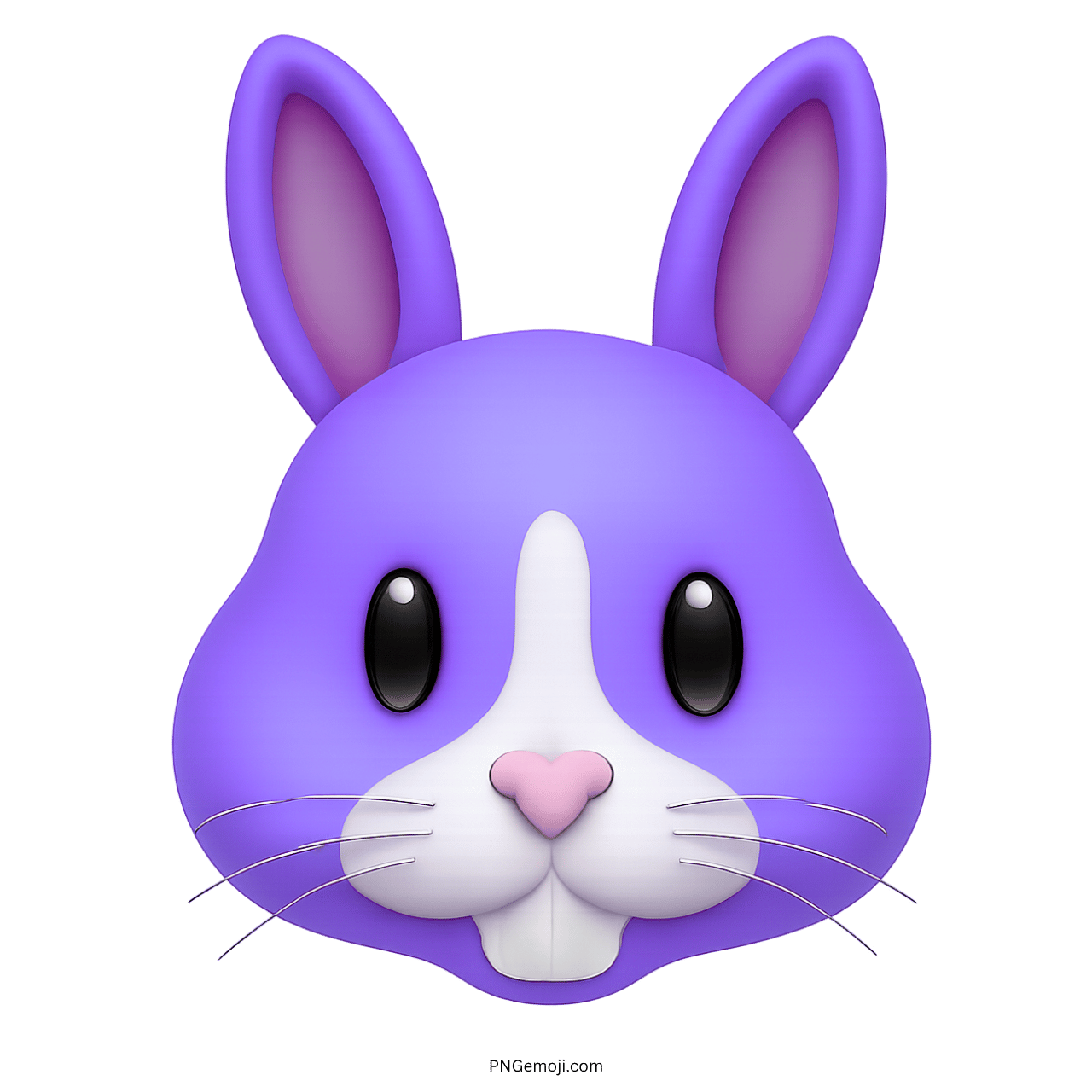 Purple bunny face emoji with large ears, black eyes, pink nose, and white muzzle on green background.