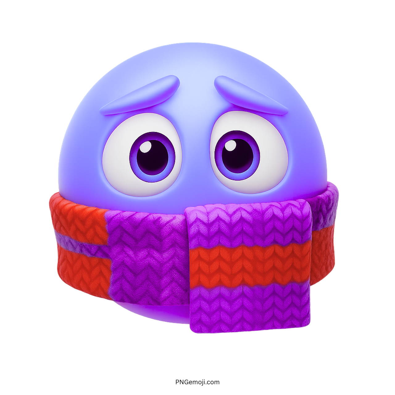 Purple cold emoji face wrapped in scarf showing freezing winter expression with big eyes