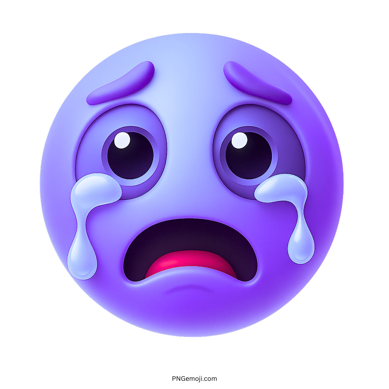 3D purple crying emoji with sad expression and tears for emotional design use
