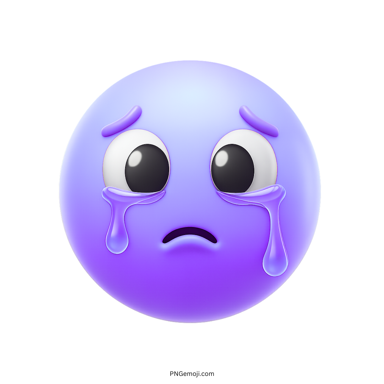 Purple sad emoji with large teary eyes and emotional expression of pain or sorrow