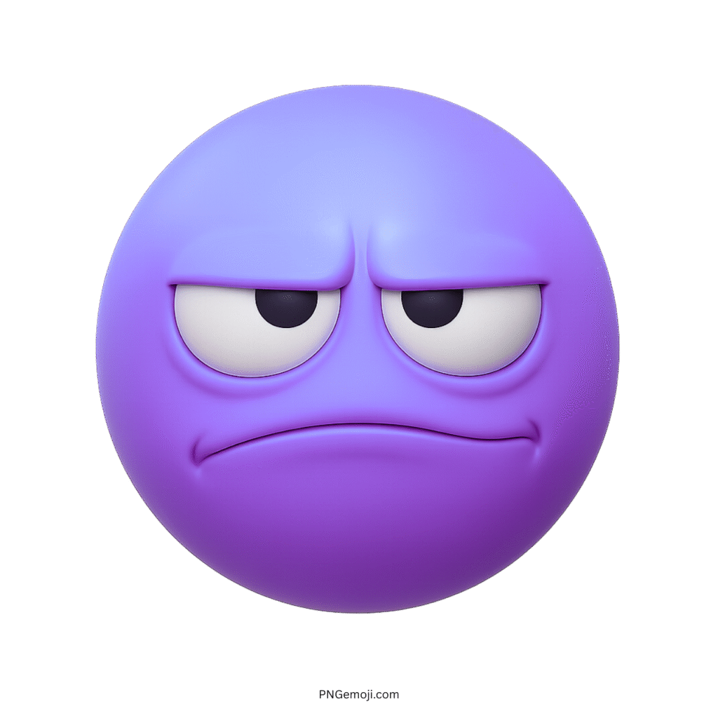 3D purple emoji with annoyed tired face and unimpressed droopy eyes expression