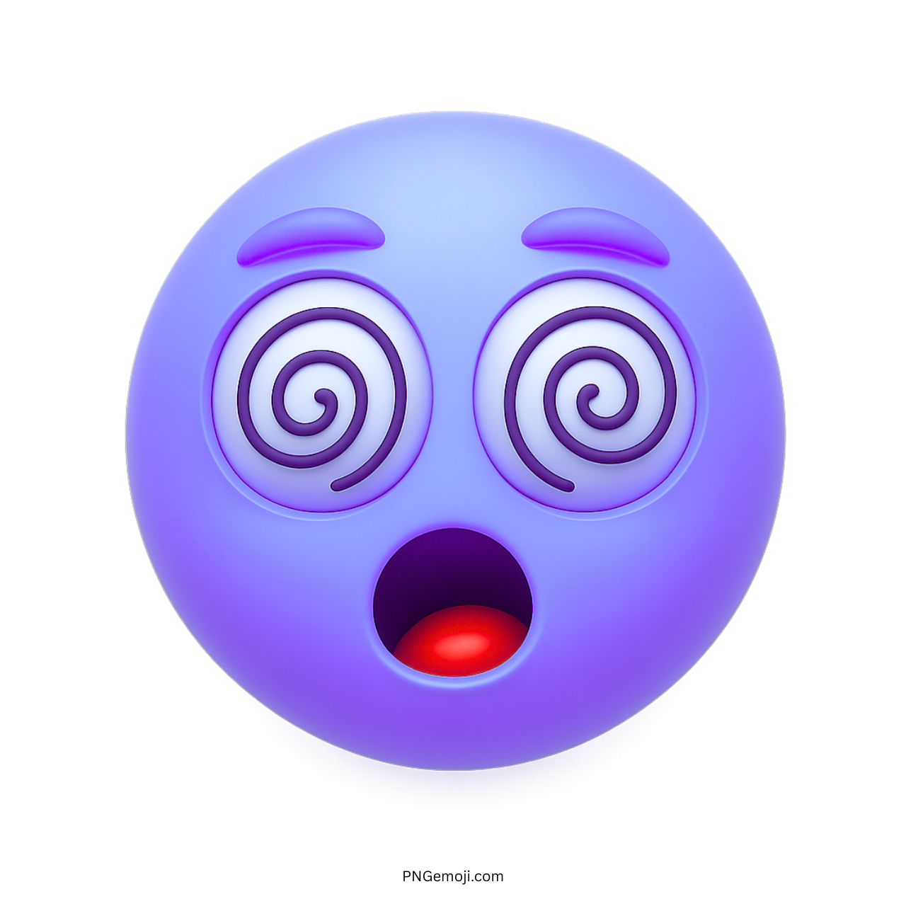 Purple dizzy emoji with spiral eyes and glowing red open mouth expression