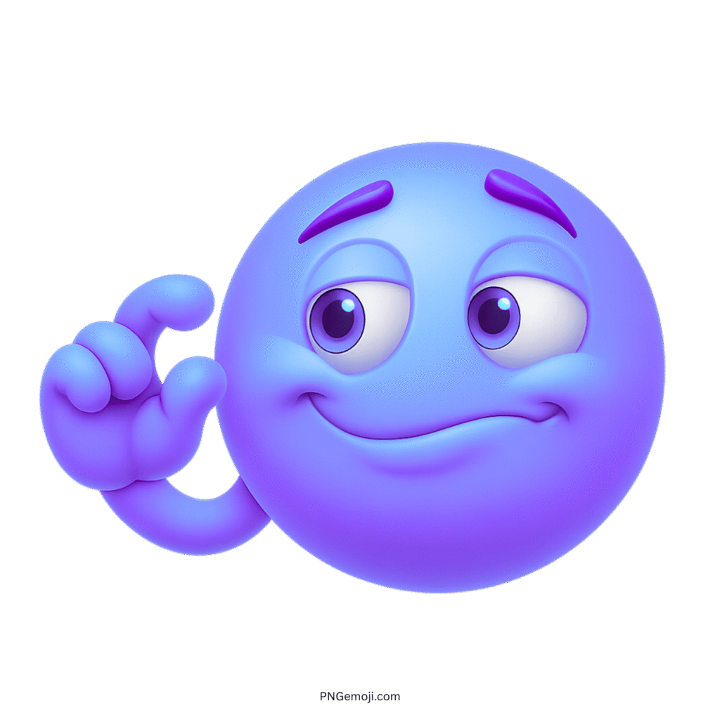 Purple emoji doing “this much” gesture with smirking face and raised brow