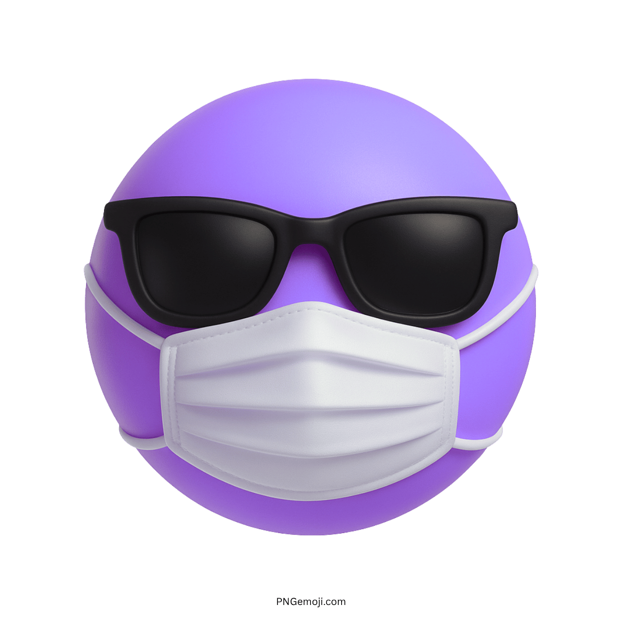Purple emoji wearing black sunglasses and white face mask in stylish confident mood