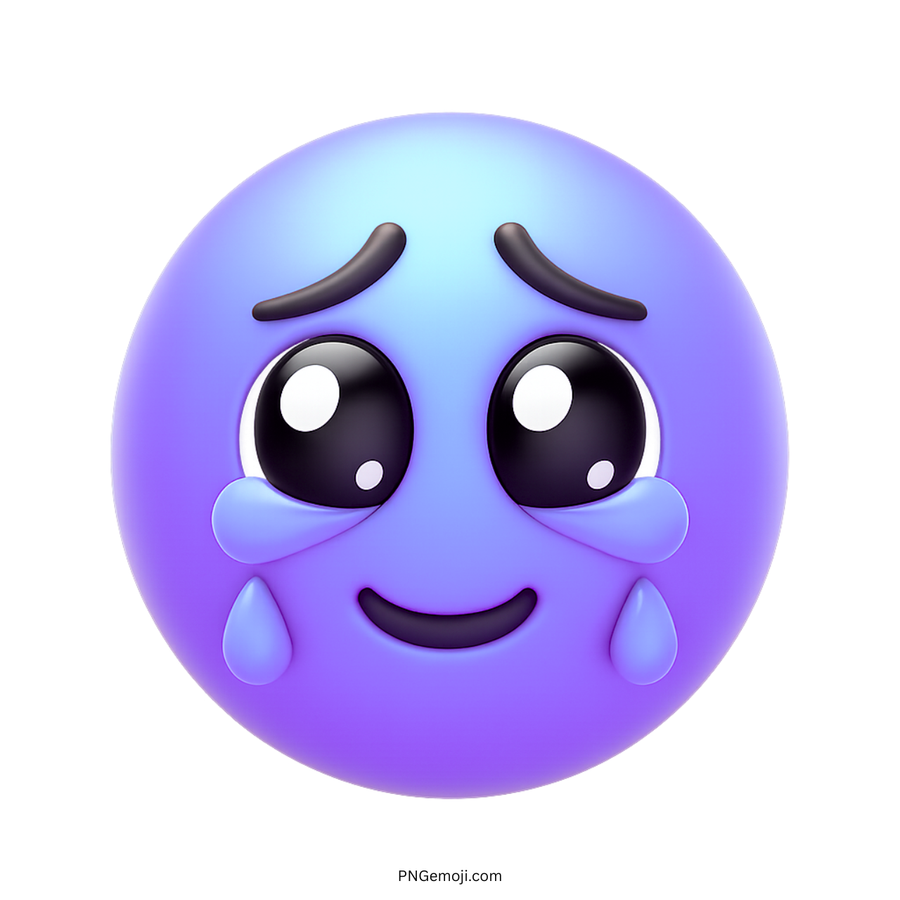 Purple emoji with teary eyes holding back sweet and emotional feelings