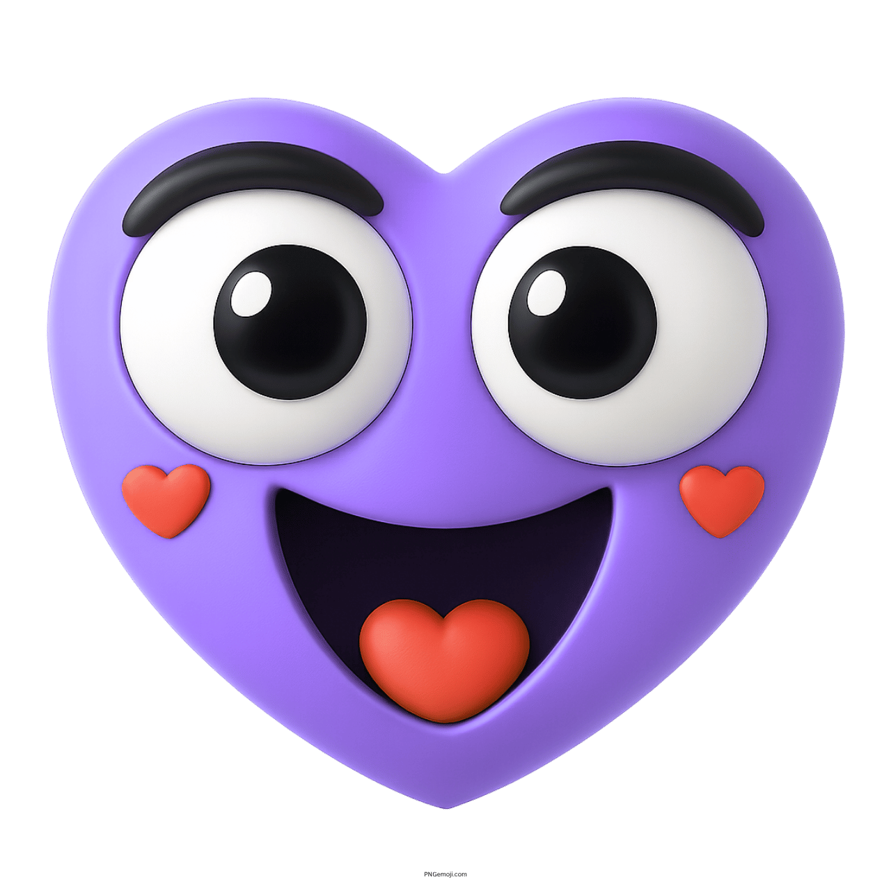purple heart emoji with big cute eyes smiling with hearts expressing joyful love