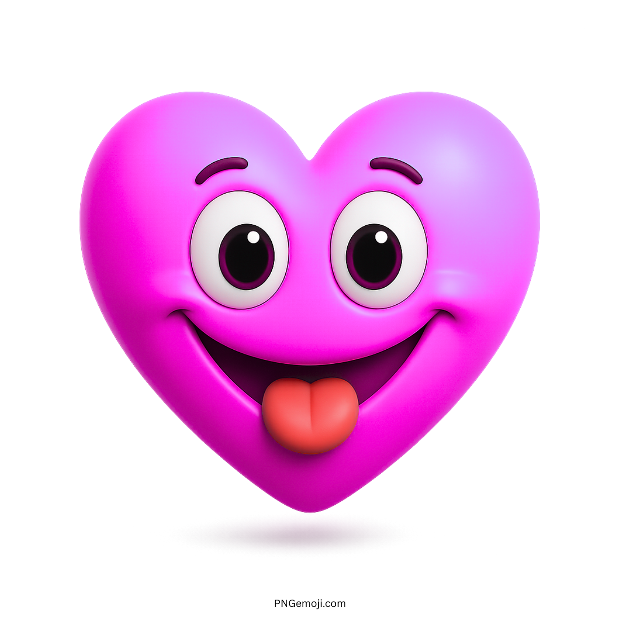Purple heart emoji with tongue out and cartoon-style funny love expression