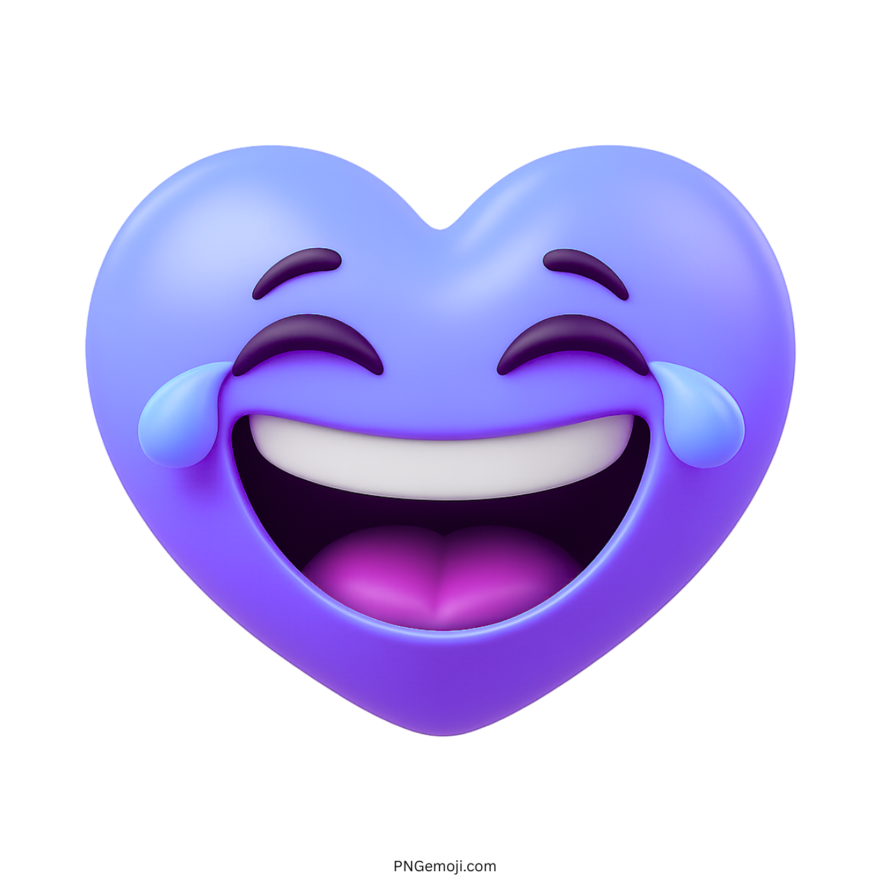 3D purple heart emoji laughing with blue tears joyful expressive emoticon clipart