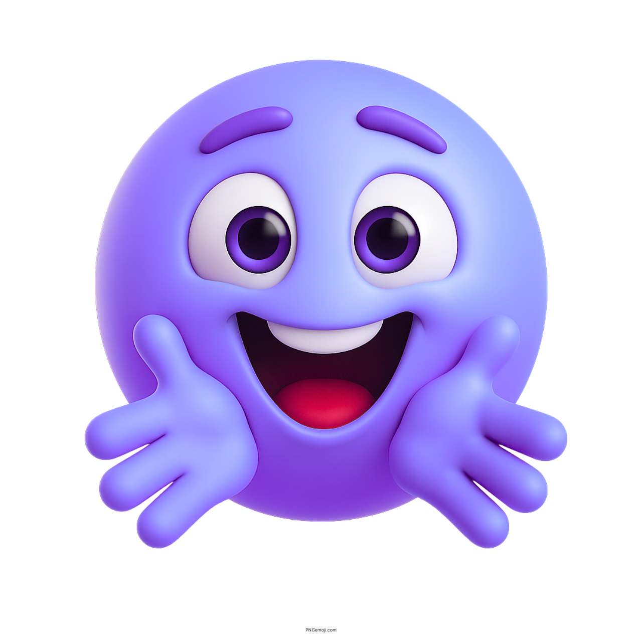 3D purple hugging emoji with joyful eyes, wide smile, and open arms gesture