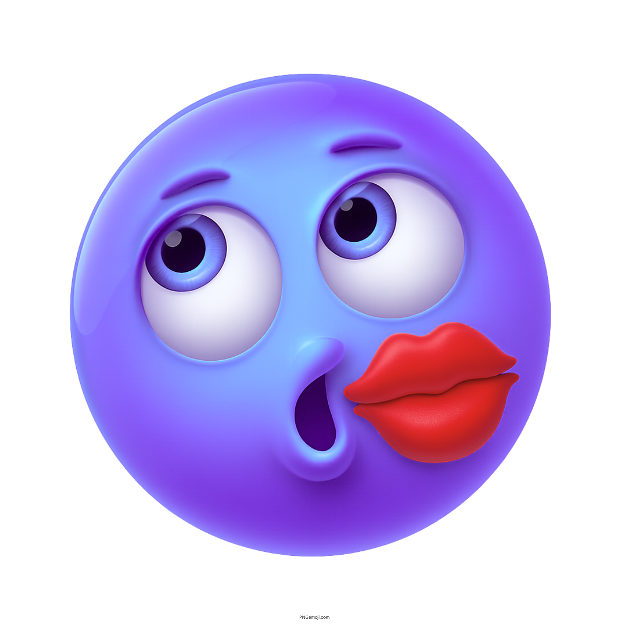 Purple 3D emoji face with dreamy eyes and kiss mark on cheek