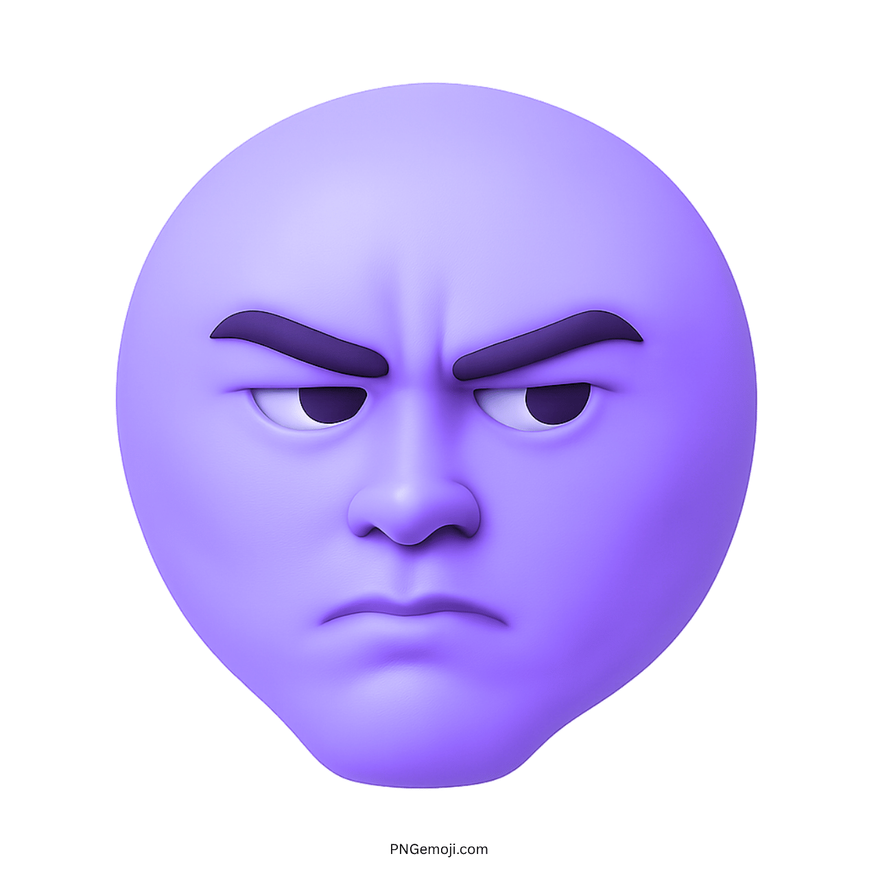 3d purple mewing sigma face emoji with serious confident stare expression