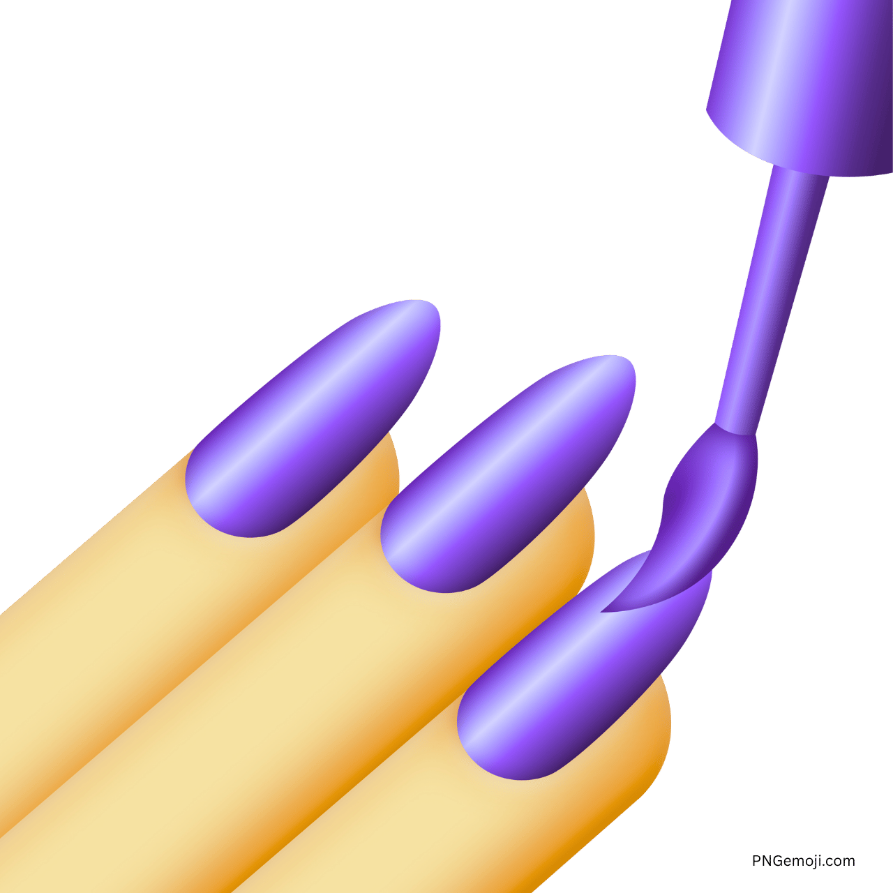 3D purple nail polish emoji with glossy violet manicure and brush in action