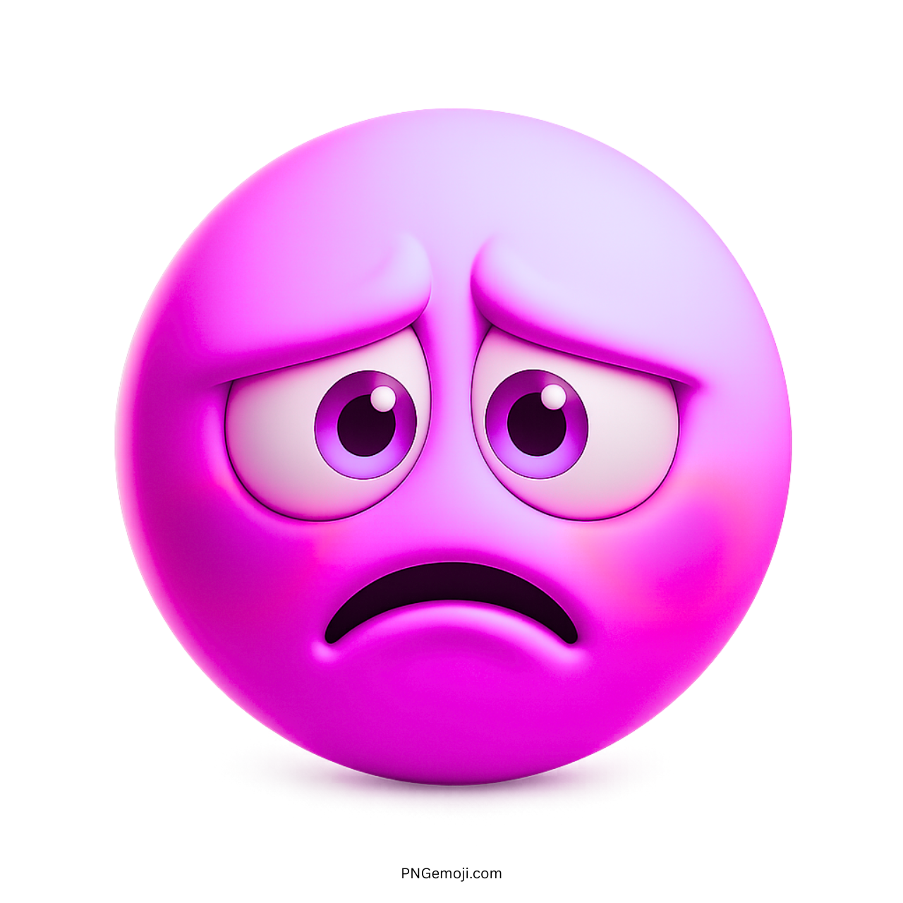 3D purple pink frown emoji with worried eyes and curved-down sad mouth expression