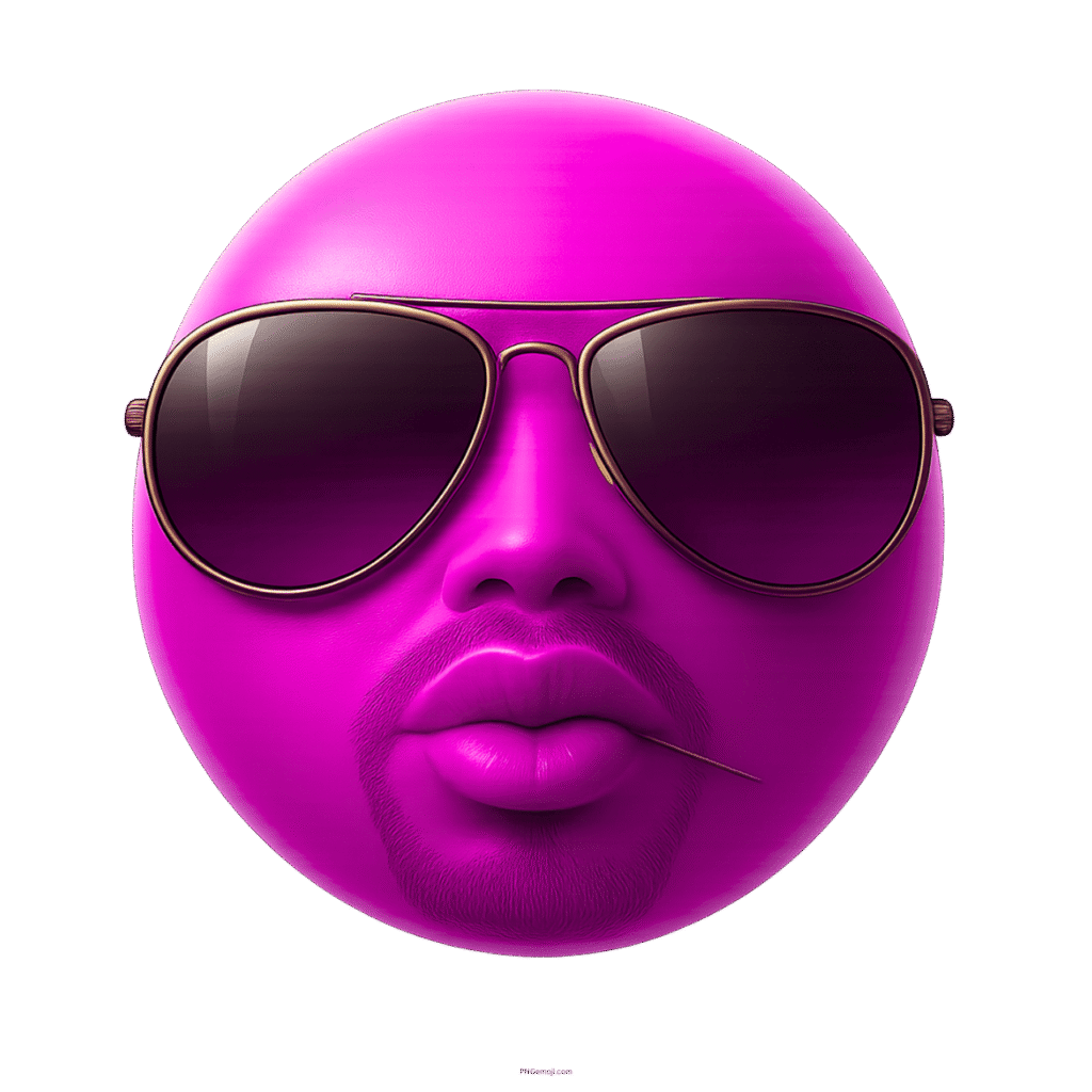 Purple emoji face with sunglasses beard toothpick for stylish confident cool vibe