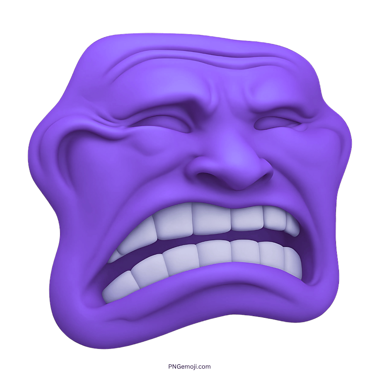 Purple sad troll face emoji with a distressed expression and clenched teeth.