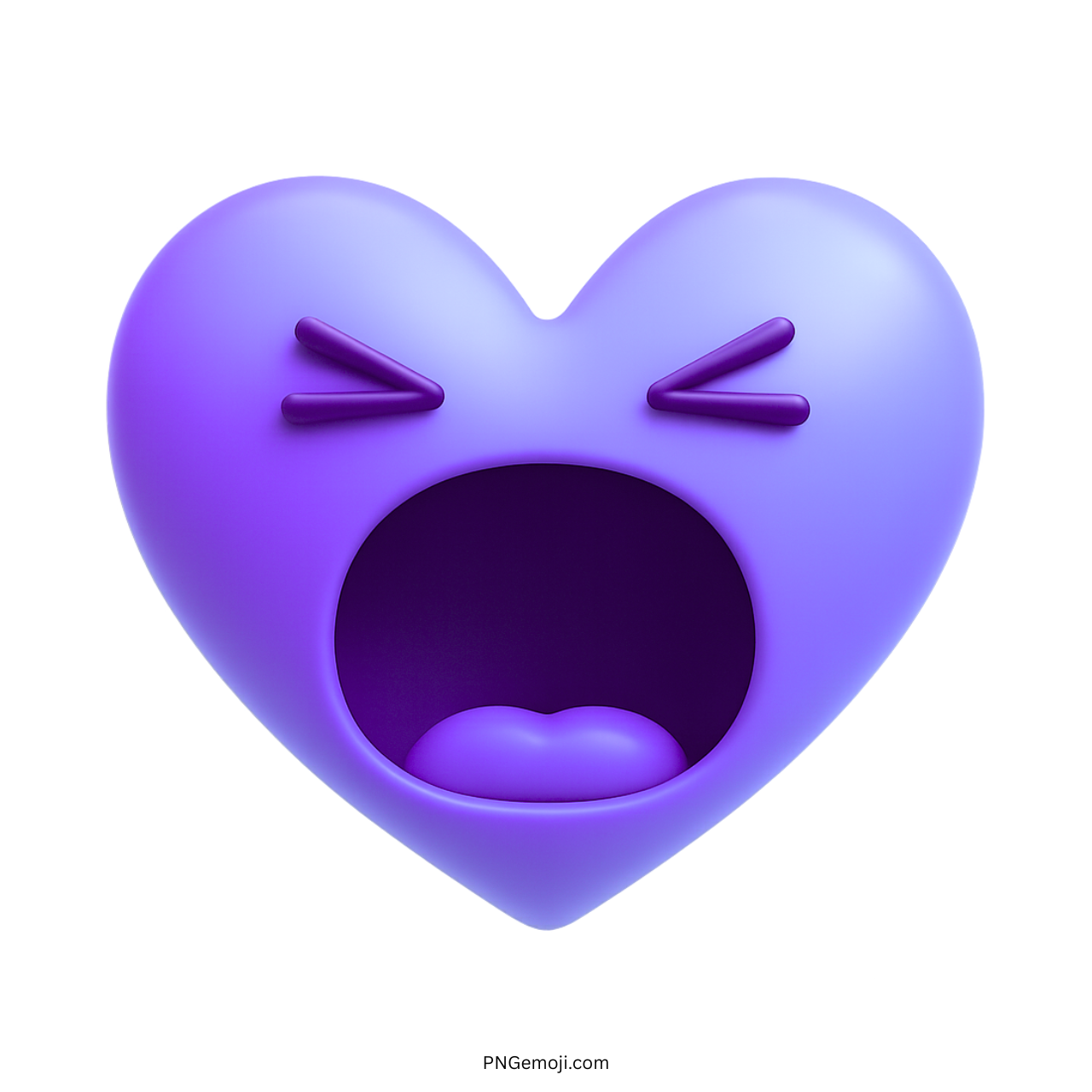Purple heart emoji screaming with eyes shut and open mouth in emotional burst