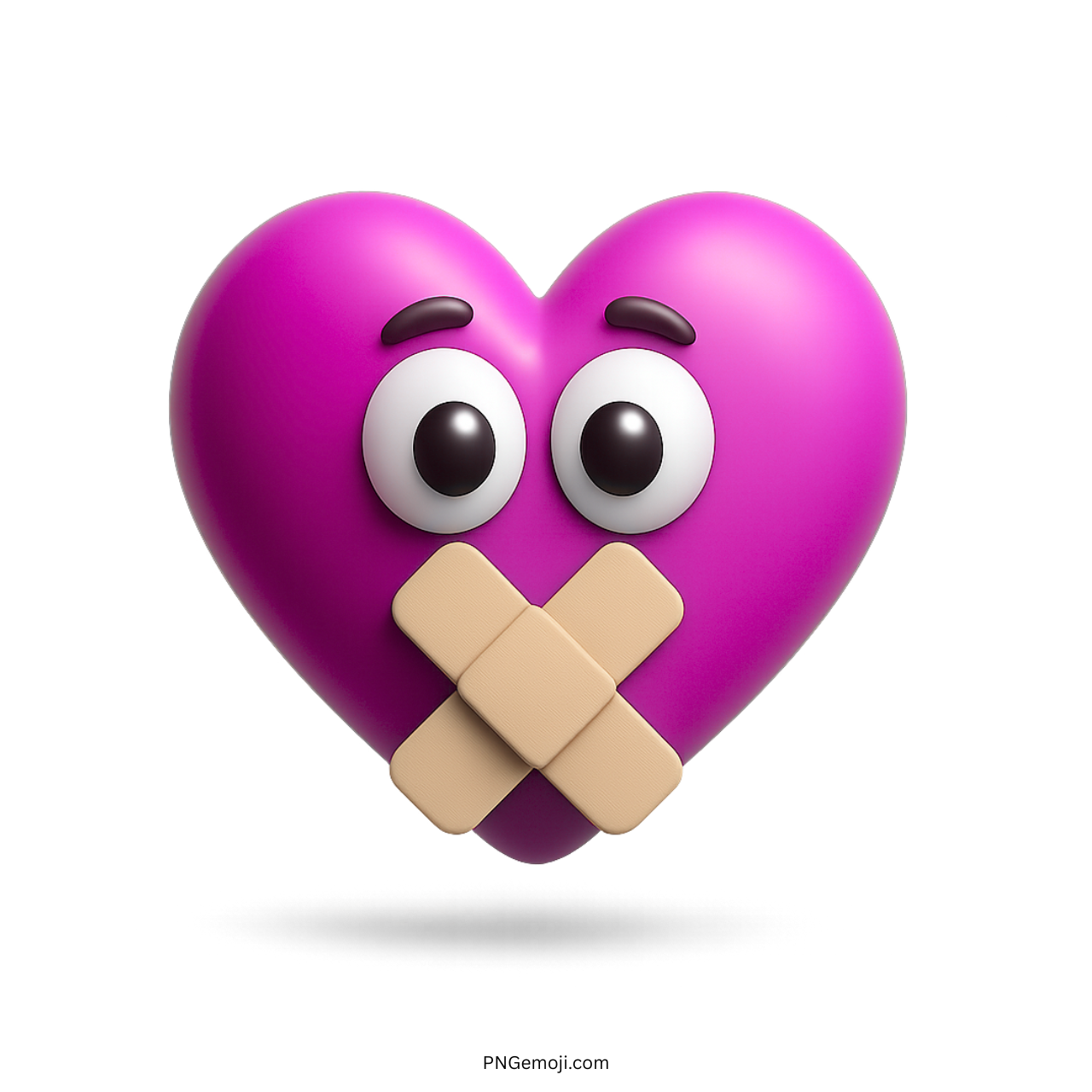 Purple heart emoji with sealed mouth and wide eyes expressing silent emotional pain