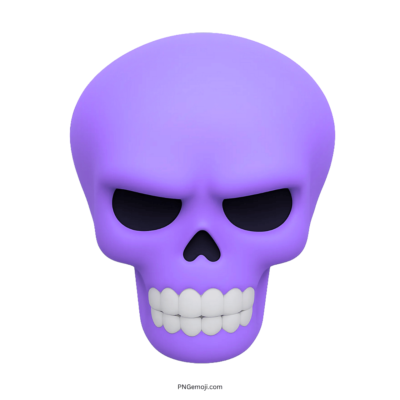 3D purple skull emoji with black eyes and white teeth on transparent background