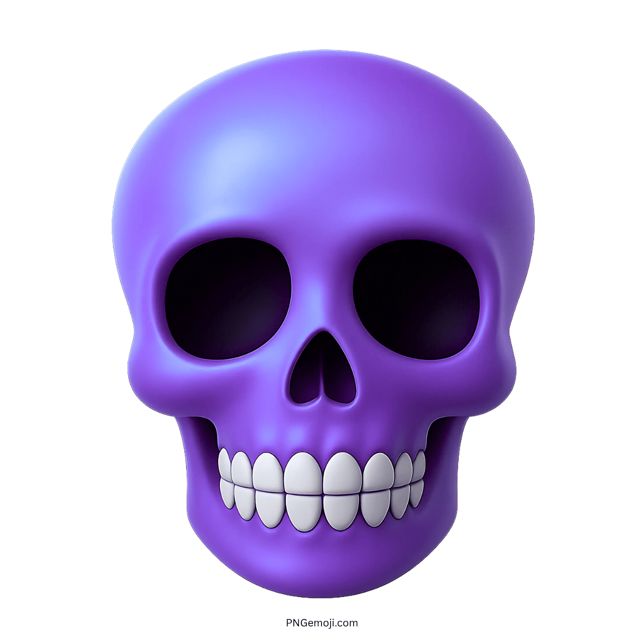 3D purple skull emoji with white teeth and dark eye sockets on transparent background