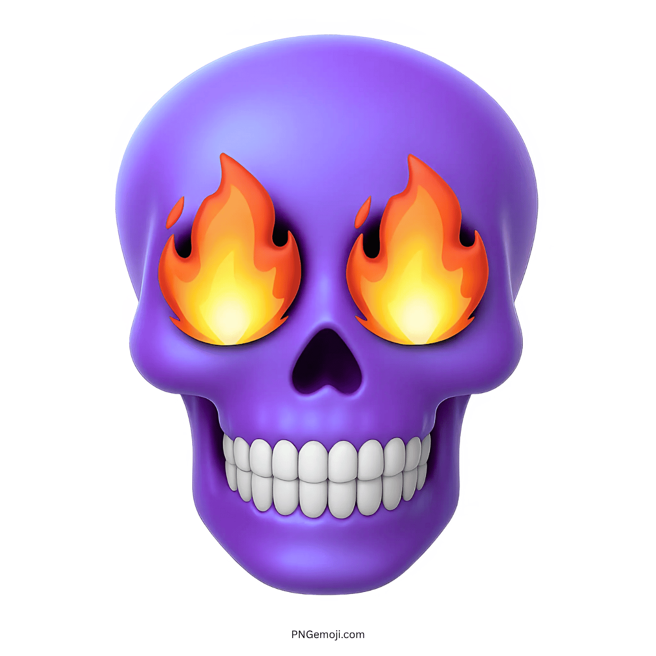 Purple skull emoji with flaming fire eyes and teeth