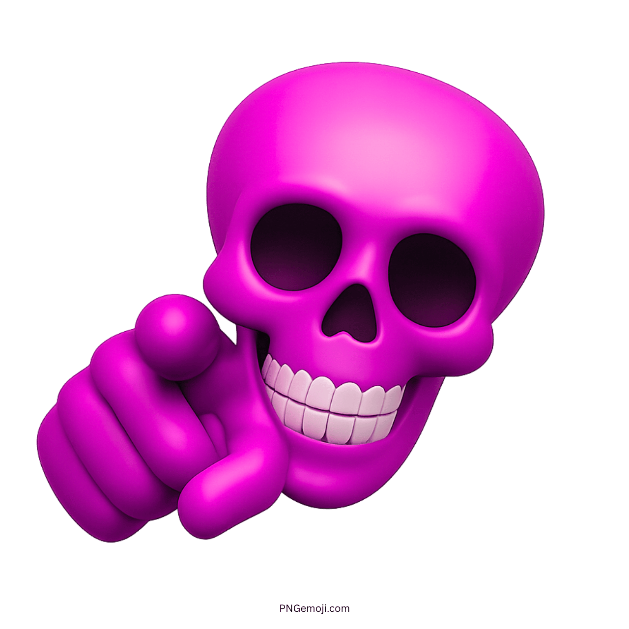 3D purple skull emoji with finger pointing forward and wide smile expression