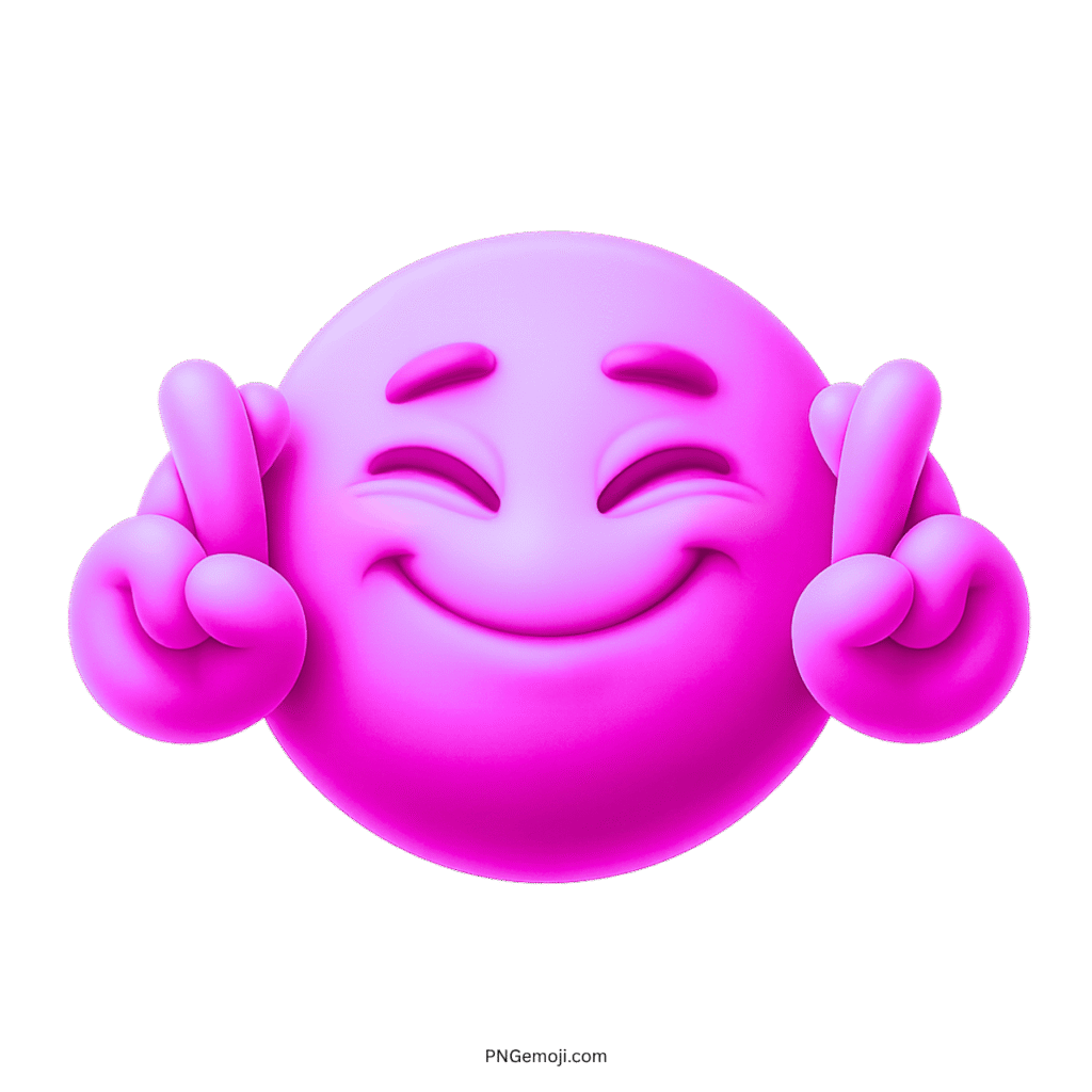 3D purple emoji with fingers crossed smiling confidently for hope, magic, and positivity