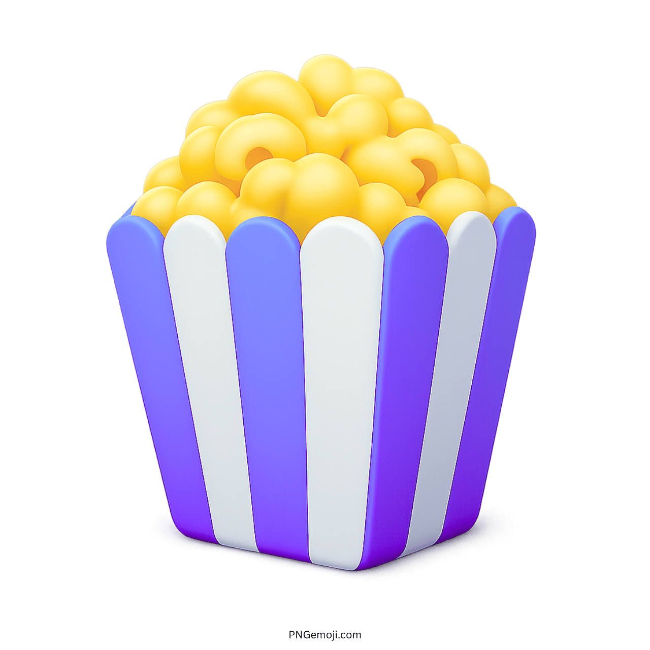 Popcorn emoji in purple and white striped box, stylish icon for movie snacks or fun.