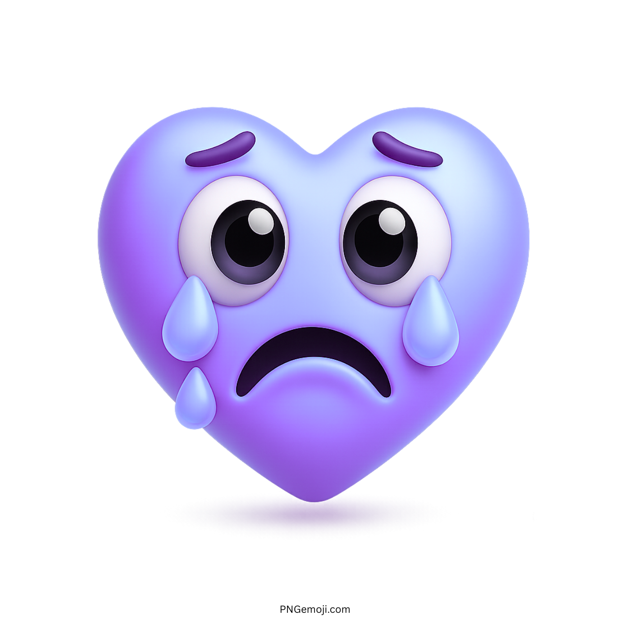 Purple tearful heart emoji showing emotional sadness and crying face expression