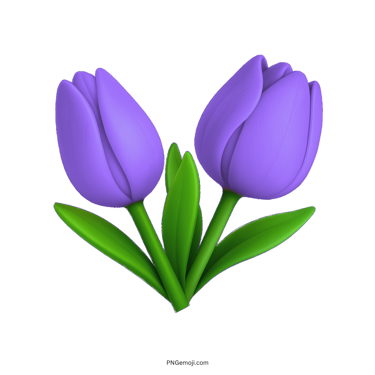 Purple tulip emoji with two flowers and green leaves.