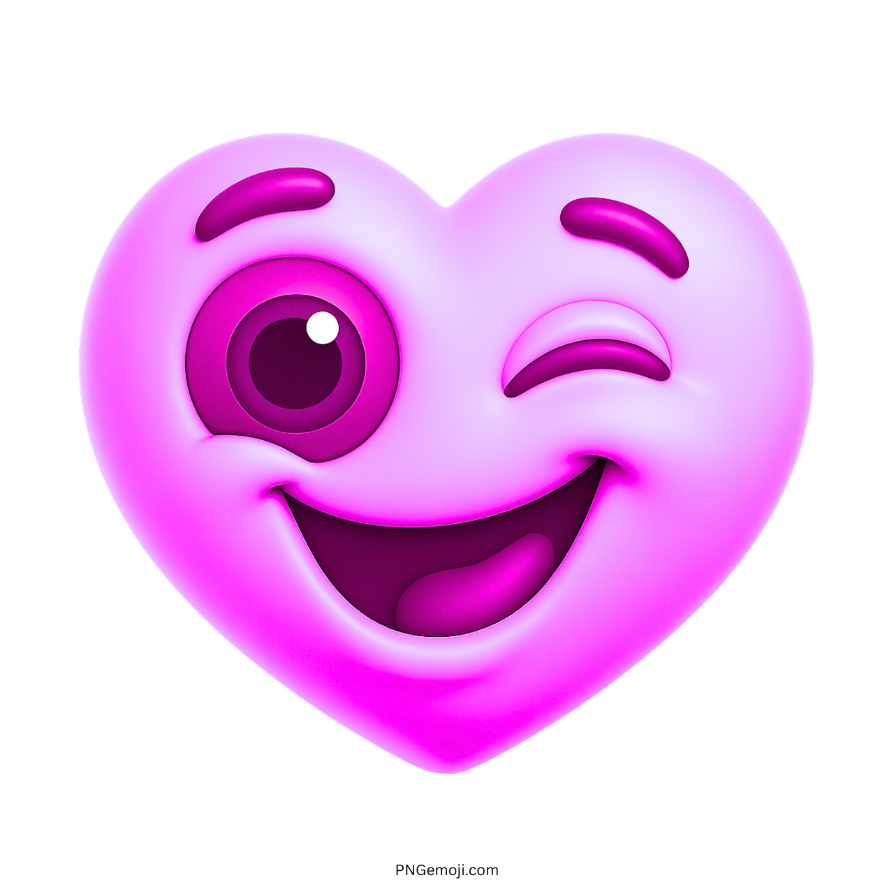 Purple 3D heart emoji with winking expression and joyful smiley face look