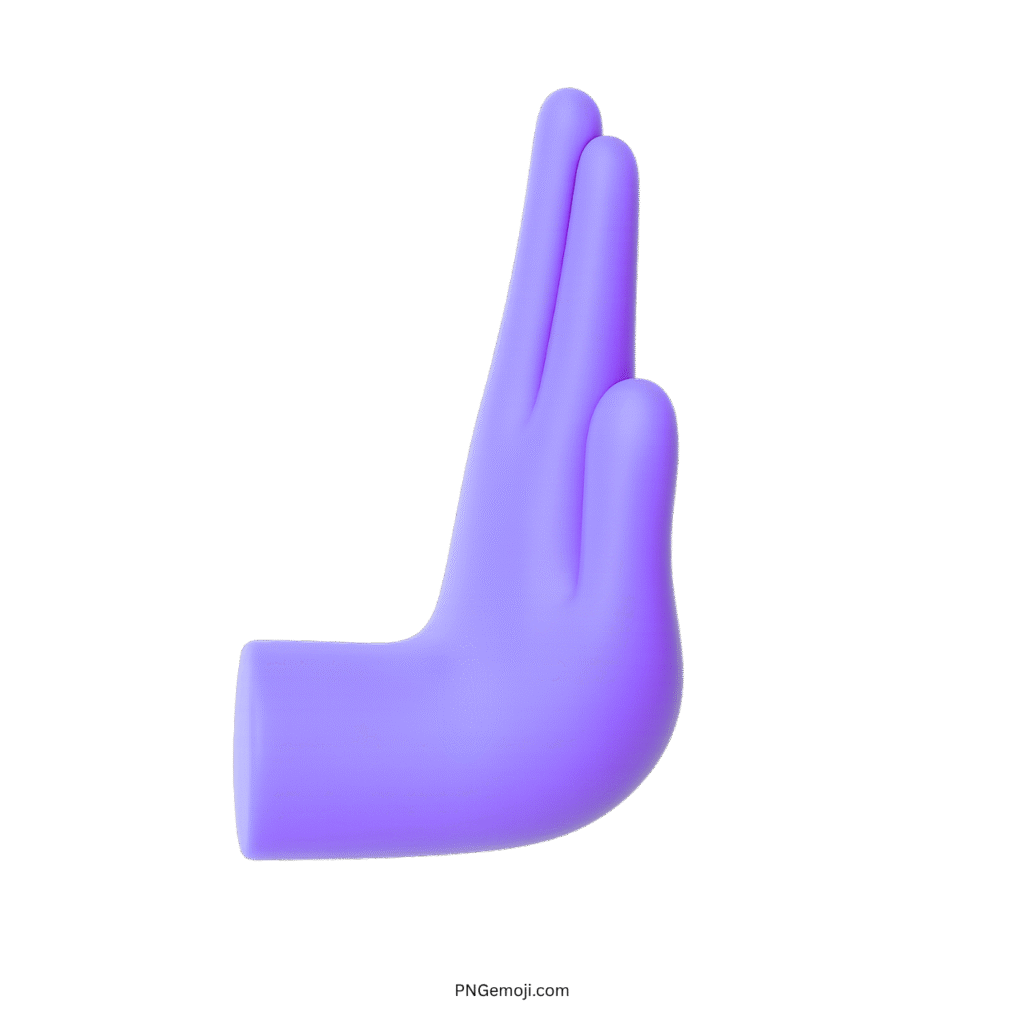 3D Purple Pushing Hand Emoji with a flat background