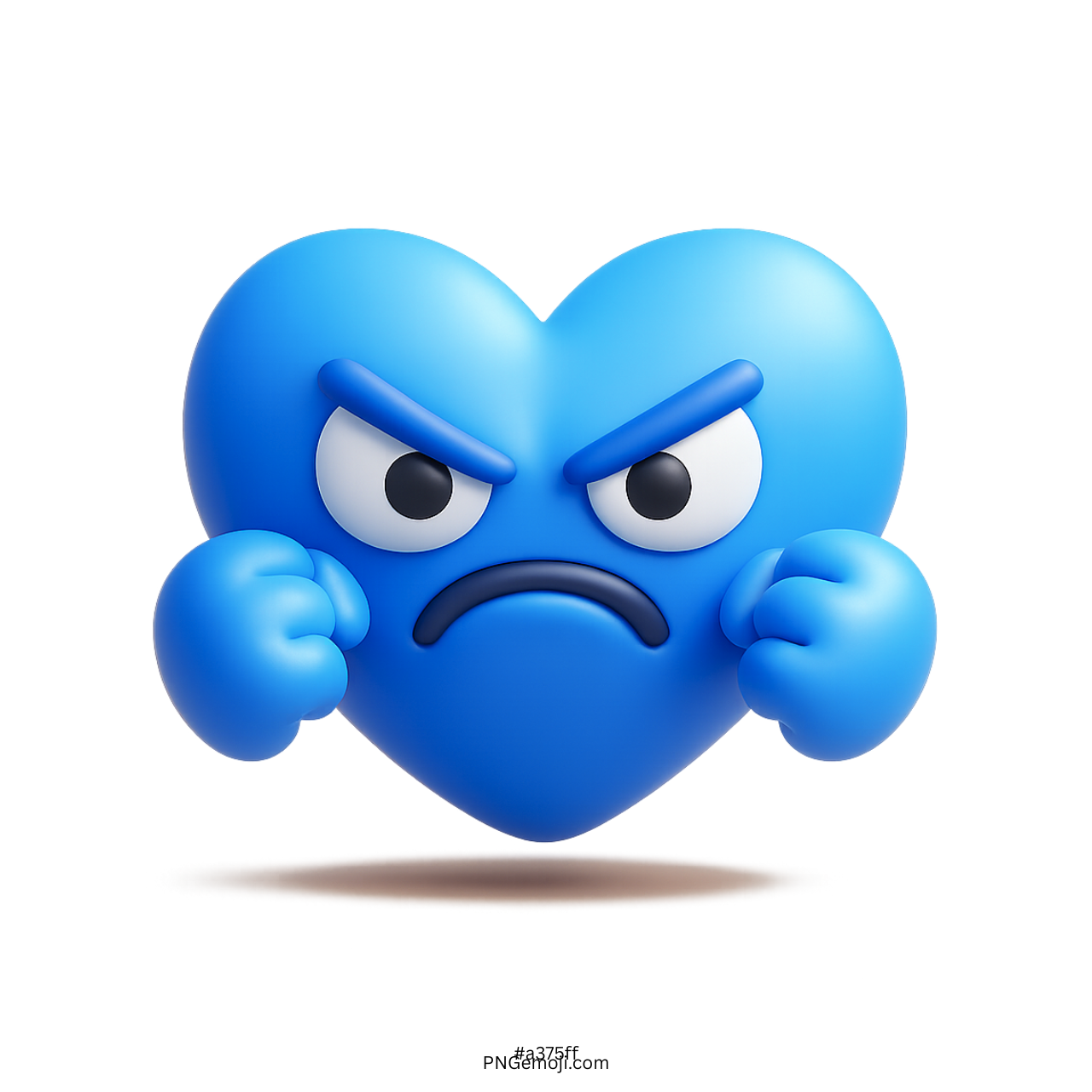 3D angry blue heart emoji with fists raised in fighting stance expression