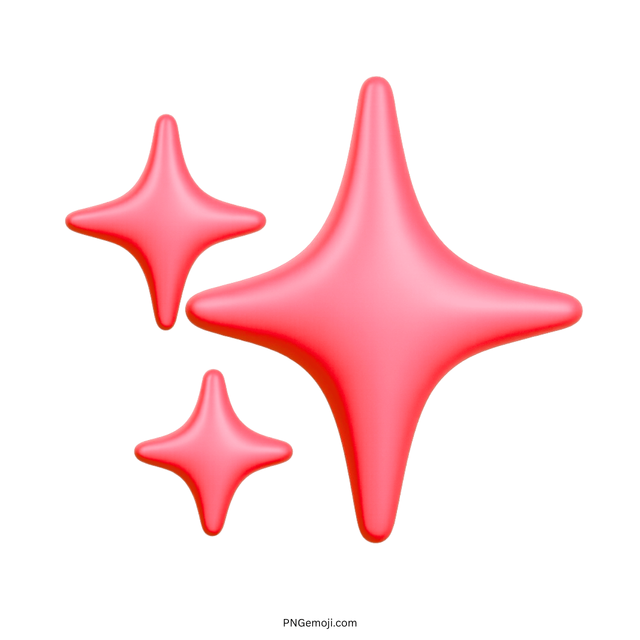 Red 3D sparkles emoji with shine and glow on transparent background