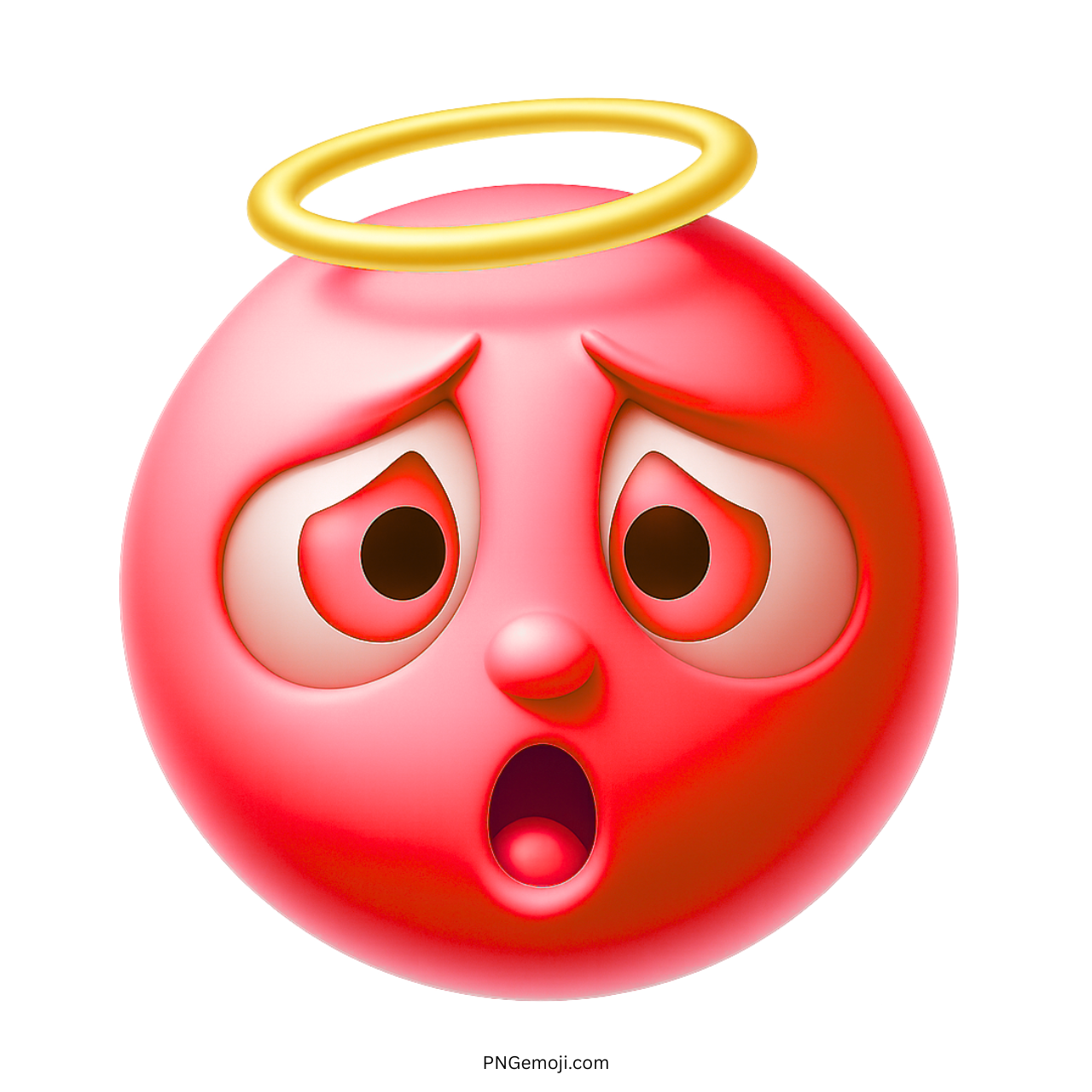 3D red angel emoji with glowing halo and shocked innocent facial expression