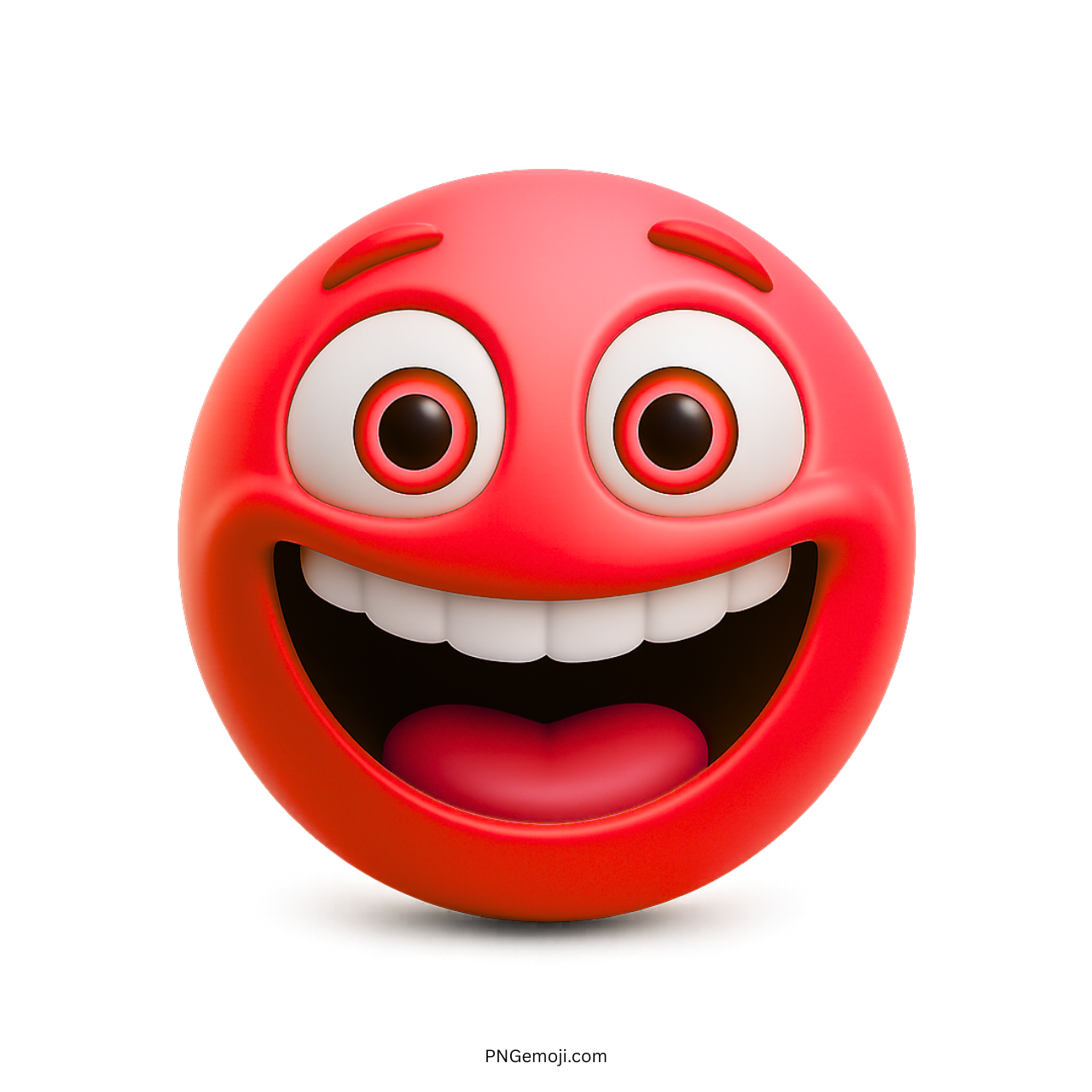 3D red emoji with giant smile, joyful wide eyes, and animated tongue expression