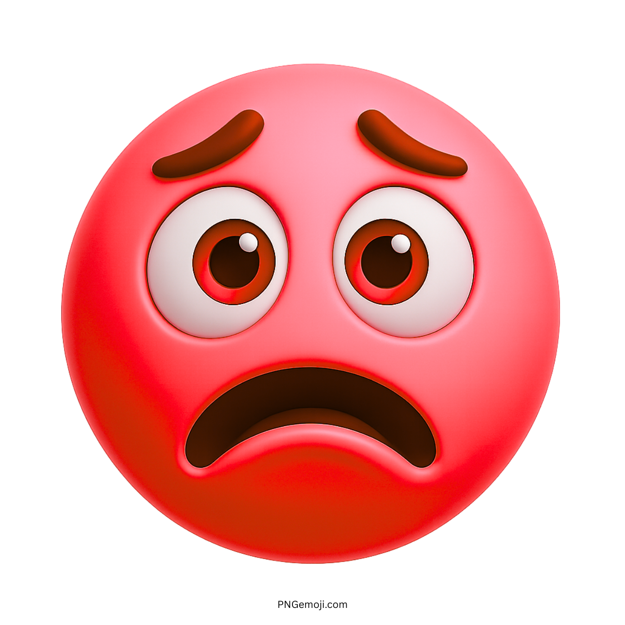 Red bored emoji with frowning mouth and wide anxious eyes showing emotional stress