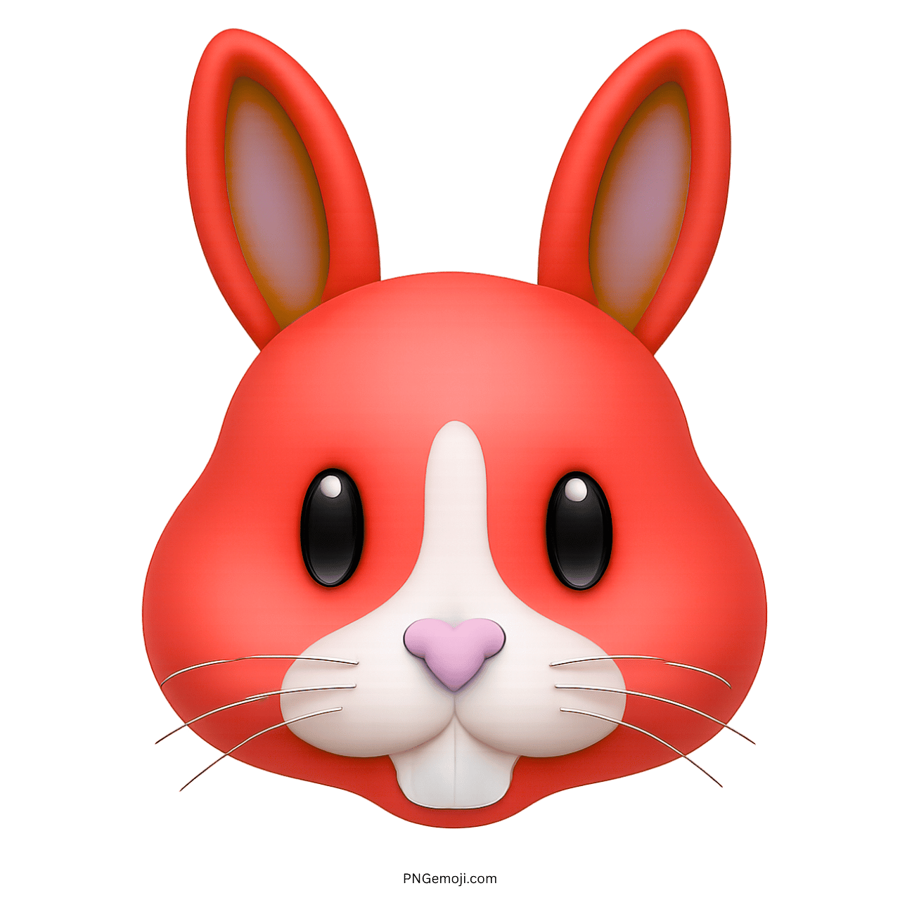 Red bunny face emoji with big ears, black eyes, pink nose, and white muzzle on green background.